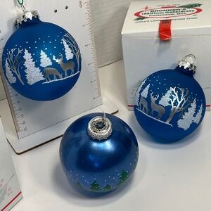 Bronner's Lot of 3 Blue Christmas Wonderland Ornament Glass Hungary Gift idea
